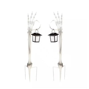 2 Pack Halloween Skeleton Arm Stakes with Lighted Lanterns, 17.7 Inch Outdoor Solar Skeleton Hand Pathway Lights, Waterproof Spooky Yard Decor for Lawn, Pathway, Graveyard & Halloween Party