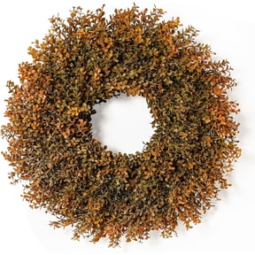 26" Large Fall Boxwood Wreath for Front Door, 24 Inch Artificial Autumn Greenery Wreath with Orange Leaves, All Seasons Faux Eucalyptus Wreath for Wall Window Porch Farmhouse Home Decor