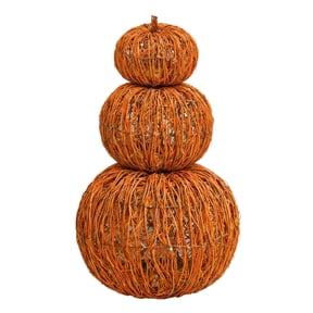 3-Piece Collapsible Woven Vine Pumpkin Tower, Stackable Thanksgiving Centerpiece and Fall Porch Decoration, Nesting Vine Pumpkins Autumn Harvest Decor