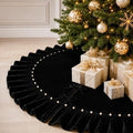 Christmas Tree Skirt,Velvet Tree Skirt with Ruffled Edge with Pearls, Classic Large Velvet Fur Plush Tree Skirt for Merry Christmas Holiday Party Decor ((Black,36Inch)
