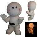 Cute Halloween Light-Up Mummy Blow Mold Decoration, Happy Smiling Mummy Statue with Black Bat, Corded Electric Glowing Tabletop Night Light Figurine for Indoor Holiday Porch Decor