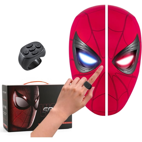 Electric Hero Role-Playing Halloween Mask with Movable Eyes and LED Lights – Remote Control Ring, Fun Gift for Men,Collectible Real-life Mask for Halloween Costume Christmas Birthday Cosplay Party