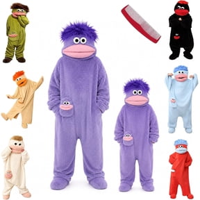 Funny Big Mouth Monster Adult Onesie with Large Comb Prop, Silly Puppet Cosplay One Piece Pajamas, Oversized Fleece Sleepwear for Parent & Little One