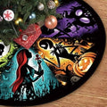 Gothic Halloween Christmas Tree Skirt 48 Inch, pooky Skeleton Couple Pumpkin Purple Skull Tree Collar Spider Web Tree Mat Indoor Outdoor Decor Halloween Decorations for Home