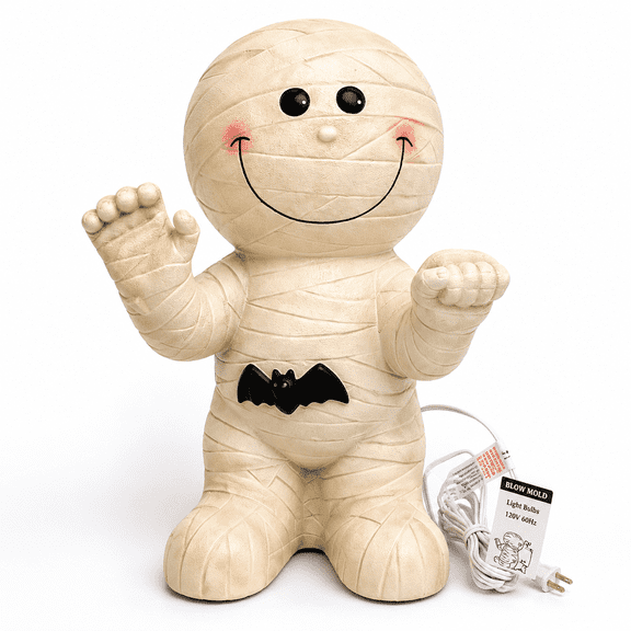 Halloween Cute Mummy Blow Mold Light Up Tabletop Decorations, Vintage Style Spooky Holiday Figurine for Indoor Home Room Porch Decor,Mummy Blow Mold Cracker Barrel Spooky Haunted Decor