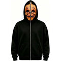 Halloween Pumpkin Full Zip Up Hoodie, Scary Jack O Lantern Face Mask Hooded Sweatshirt, Creepy Horror Costume Jacket for Men Women