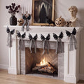 Halloween Spooky Gothic Black Bat Bow Garland, 6.5 Ft Pre-Strung PU Leather Banner Decor with 4 Extra DIY Bows for Fireplace Mantel Wall Home Decor