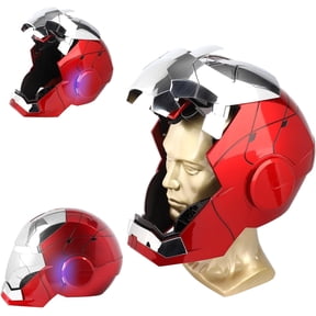 Iron Hero MK 5 Wearable Electronic Helmet: Electronic Opening Hero Helmet with LED Lights, Rechargeable Cosplay Helmet, Automatic Face Opening Costume Accessory for Adults and Teens, Red & Silver