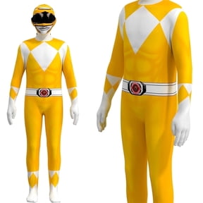 Power Rangers Cosplay Jumpsuit Fancy Dress up costume party Playsuit Costume Cosplay Full Bodysuit Halloween 3D Style M Size,Yellow