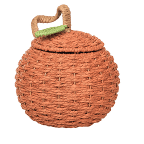 Pumpkin Storage Basket with Lid, Cute Woven Rope Halloween Basket for Candy, Treats, and Toys, Decorative Orange Pumpkin-Shaped Organizer Bin for Fall, Thanksgiving, Halloween Home Decor