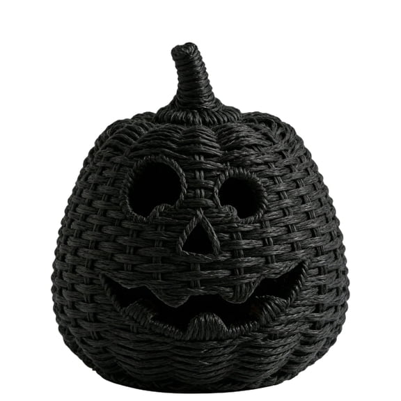 Satmonnus 1 Inch Handwoven Wicker Pumpkin Jack-O'-Lantern with Detachable Witch Hat Lid, Halloween Pumpkin Decoration with LED Candle, Rattan Fall Autumn Harvest Tabletop Decor for Home Porch