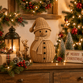 Satmonnus 12 Inch Rattan Woven Snowman Christmas Figurine, Natural Wicker Tabletop Snowman Decor with Burlap Scarf for Cozy Boho Farmhouse Holiday Accent，Rustic Winter Mantel Shelf Decorations