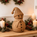 Satmonnus 12" Natural Rattan Woven Snowman Figurine with Santa Hat & Burlap Scarf - Rustic Farmhouse Christmas Tabletop Decor