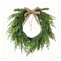 Satmonnus 15.75-Inch Artificial Norfolk Pine Christmas Wreath, Faux Cedar Greenery Wreath with Burlap Bow and Pinecones for Front Door, Winter Holiday Home Wall Window Decor