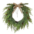 Satmonnus 15.7in Artificial Christmas Norfolk Pine Wreath with Burlap Bow and Pinecones, Rustic Farmhouse Winter Holiday Wreath for Front Door, Window, Wall Indoor Outdoor Xmas Decor