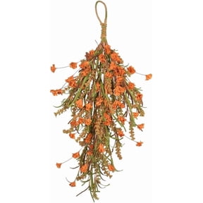 Satmonnus 25-Inch Artificial Orange Floral Teardrop Swag, Faux Flower Hanging Wreath Garland for Front Door, Wall, Porch, Autumn Harvest Fall Thanksgiving Day Home Decor
