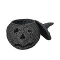 Satmonnus Black Halloween Woven Pumpkin Basket with Witch Hat Lid, Handcrafted Rattan Jack-O-Lantern Candy Bowl for Halloween Tabletop Decor, 1 Pack