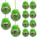 Satmonnus Christmas Decorations Indoor: 12 PCS Large Cute Green Monster Christmas Tree Ornaments with Fuzzy Green Hair, Glitter Hanging Xmas Balls for Tree Fireplace, Home School Office Décor