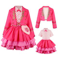 Satmonnus G'i'rls Princess Dress Up Costume Set, Pink Jacket and Heart Printed Layered Tutu Dress for Halloween Birthday Party Cosplay Pretend Play