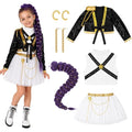 Satmonnus G'irl's Halloween Costume, Pop Singer Costume, Sequin Jackets Skirts with Purple Braid for Birthday Halloween Party Carnival Festival Performance, 4-12 Years