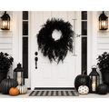 Satmonnus Halloween Drapey Faux Cedar Wreath, 24 Inch Black Wreath for Front Door Artificial Cedar Pine Weeping Hanging Branch Wreath for Halloween Fireplace Mantel Indoor Outdoor Home Decor