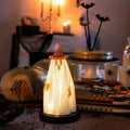 Satmonnus Halloween Ghost Night Light, Glass Cloche Table Lamp, Mini Ghost Figurine Dome with Warm White Lights, Spooky Halloween Decor for Bedroom Nightstand, Vintage Style Ambient Lighting