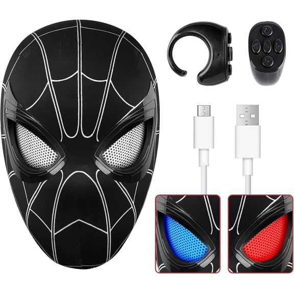 Satmonnus Halloween Hero Mask with Moving Eyes and LED Lights, Ring Remote, Halloween Roleplay Mask Costume for Teens and Adults, Realistic Full Face Cosplay Prop for Christma & Birthday Parties