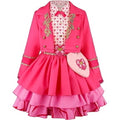 Satmonnus Halloween Princess Costume for G'irl's, Pink Princess Costume Dress Set with Crop Jacket, Heart Waist Bag and Layered Ruffled Skirt for Cosplay, Halloween & Birthday Party Outfits