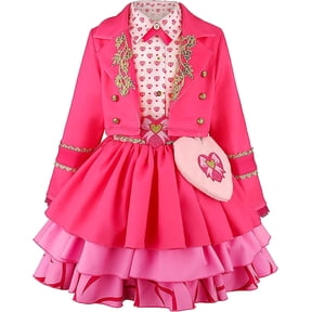 Satmonnus Halloween Princess Costume for G'irl's, Pink Princess Costume Dress Set with Crop Jacket, Heart Waist Bag and Layered Ruffled Skirt for Cosplay, Halloween & Birthday Party Outfits