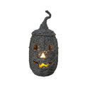 Satmonnus Handwoven Rattan Pumpkin Decorations, 12" Light up Woven Rattan Pumpkin Lantern, Battery Operated Black Jack-O'-Lantern with LED Candle, Halloween Tabletop Straw Pumpkin Light Decor