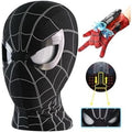 Satmonnus Hero Black Mask with Movable Mechanical Eyes and Web Shooters, Cosplay Wearable Prop for Teens