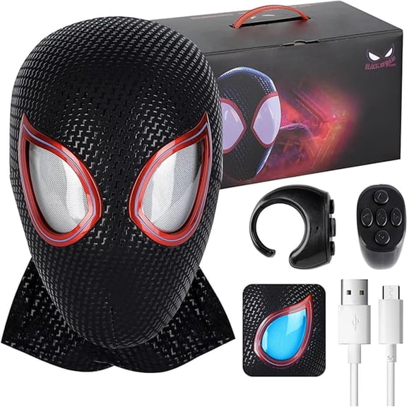 Satmonnus Hero Halloween Mask with LED Lights Moving Eyes, Ring Remote, Halloween Role Play Mask Costume for Teens and Adults, Realistic Full Face Cosplay Prop for Christmas & Birthday Parties