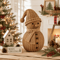 Satmonnus Rustic Rattan Snowman Storage Basket with Removable Hat Lid, Christmas Snowman Decorative Statue, Woven Christmas Snowman Figurine for Tabletop Mantel Farmhouse Holiday Decor