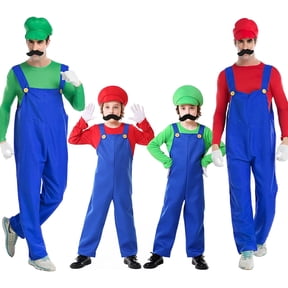 Satmonnus Super Brothers Costume Halloween Cosplay Jumpsuits with Hat and Mustaches, Festivals and Carnivals, Fancy Dress Outfits Halloween Costumes, Family Matching Halloween Cosplay Outfits