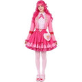 Satmonnus Women's Pink Princess Costume Set, Adult Halloween Cosplay Outfit with Heart Print Jacket, Layered Skirt & Fuzzy Bag, Fancy Dress Up for Themed Parties