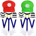 Satmonnus Super Bros Costume, Super Bros Hat Mustache Gloves Suspenders Buttons Sets for Halloween Cosplay
