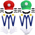 Satmonnus Super Brother Costume, Video Game Role Cosplay Costume Accessories Super Bros Hat Mustache Gloves Suspenders Buttons Sets for Halloween Carnival Cosplay