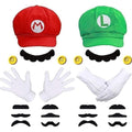 Satmonnus Super Brother Costume, Video Game Role Cosplay Costume Accessories Super Bros Hat Mustache Gloves Suspenders Buttons Sets for Halloween Carnival Cosplay