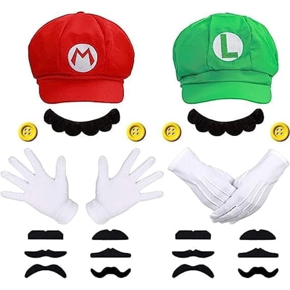 Satmonnus Super Brother Costume, Video Game Role Cosplay Costume Accessories Super Bros Hat Mustache Gloves Suspenders Buttons Sets for Halloween Carnival Cosplay