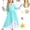 G*irls Halloween Princess Dress with Accessories, Blue Princess Dress with Wig Wand Crown Earrings and Star Earrings