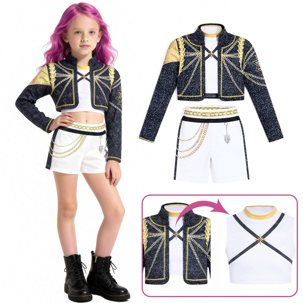 Girls black and gold pop star costume - image 7