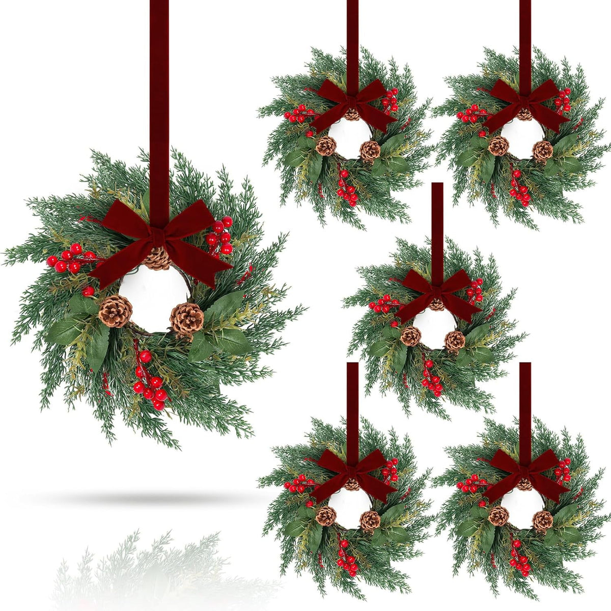 6PCS Mini Christmas Wreaths - Pine