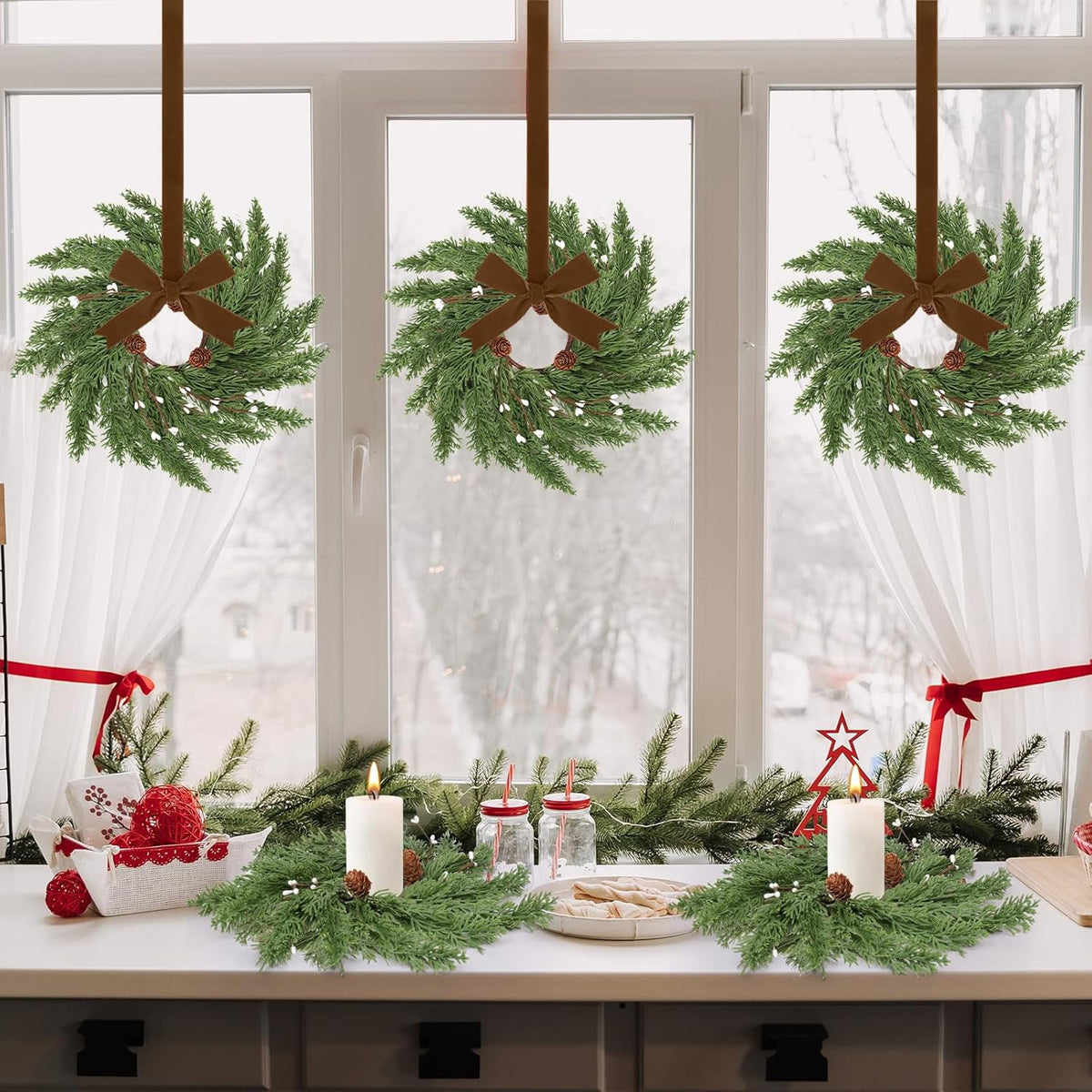 6PCS Mini Christmas Wreaths - Pine - image 12