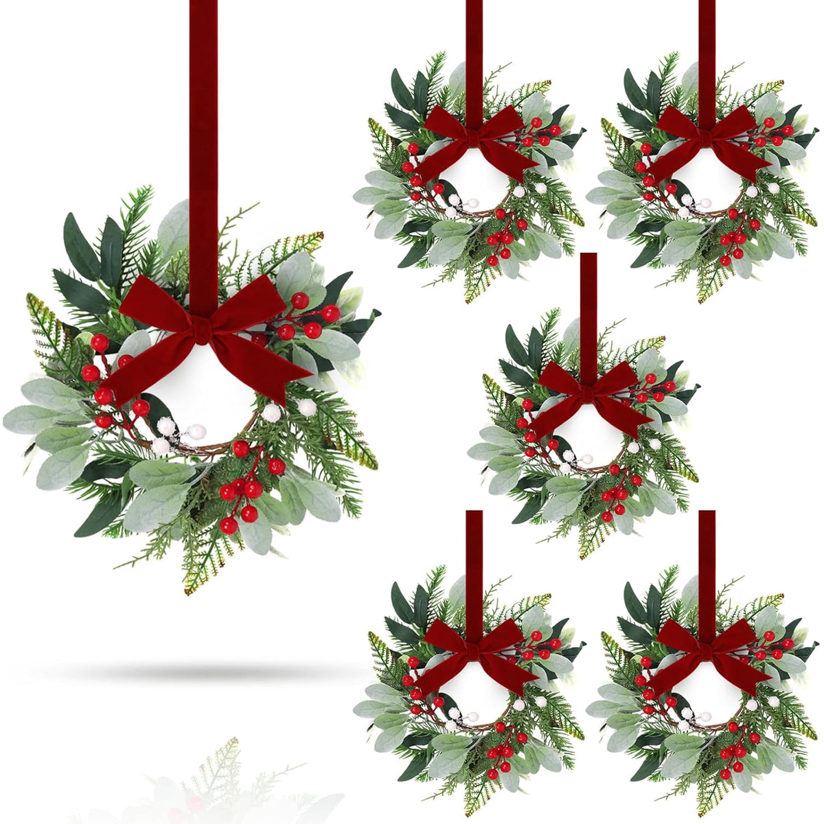 6PCS Mini Christmas Wreaths - Red
