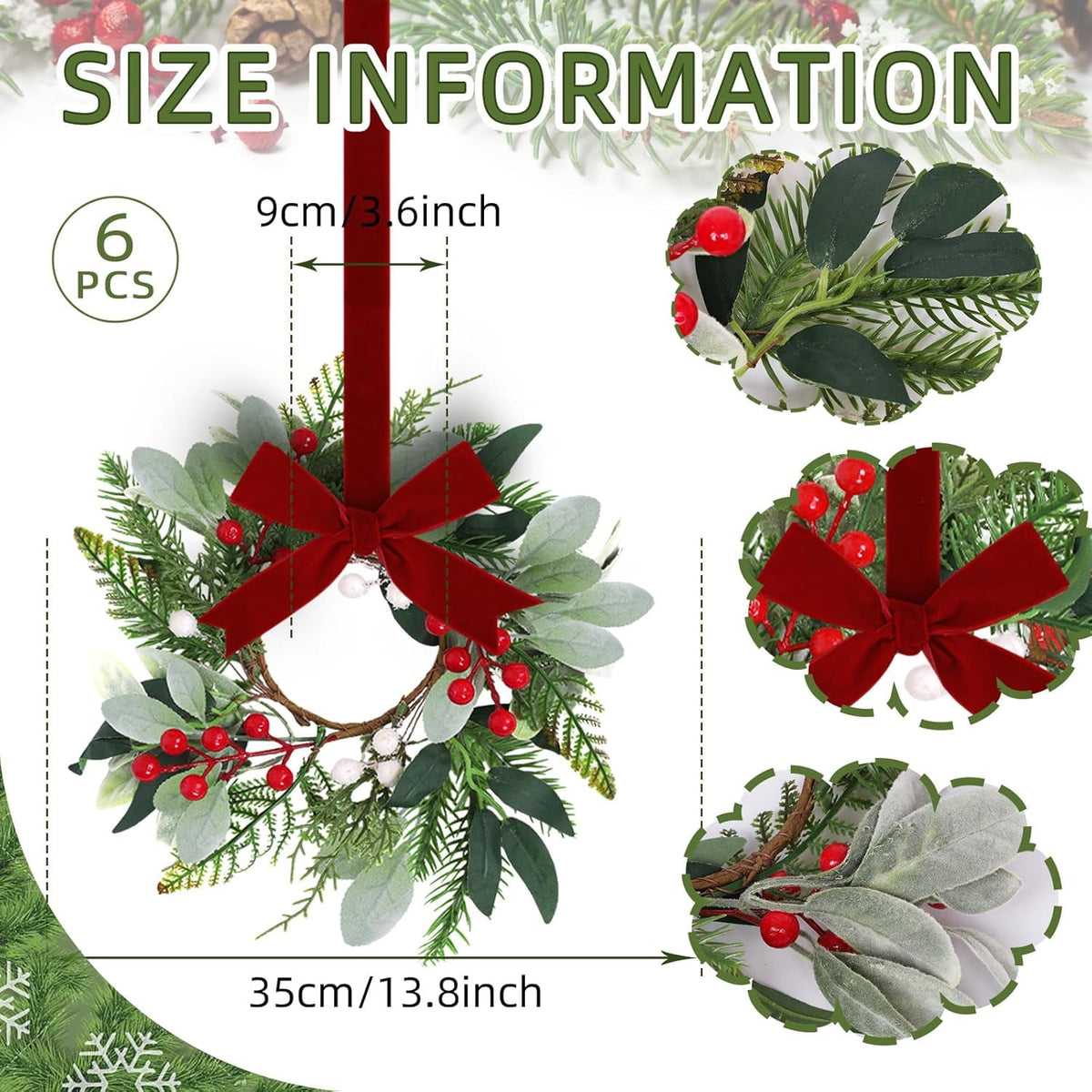 6PCS Mini Christmas Wreaths - Red - image 2