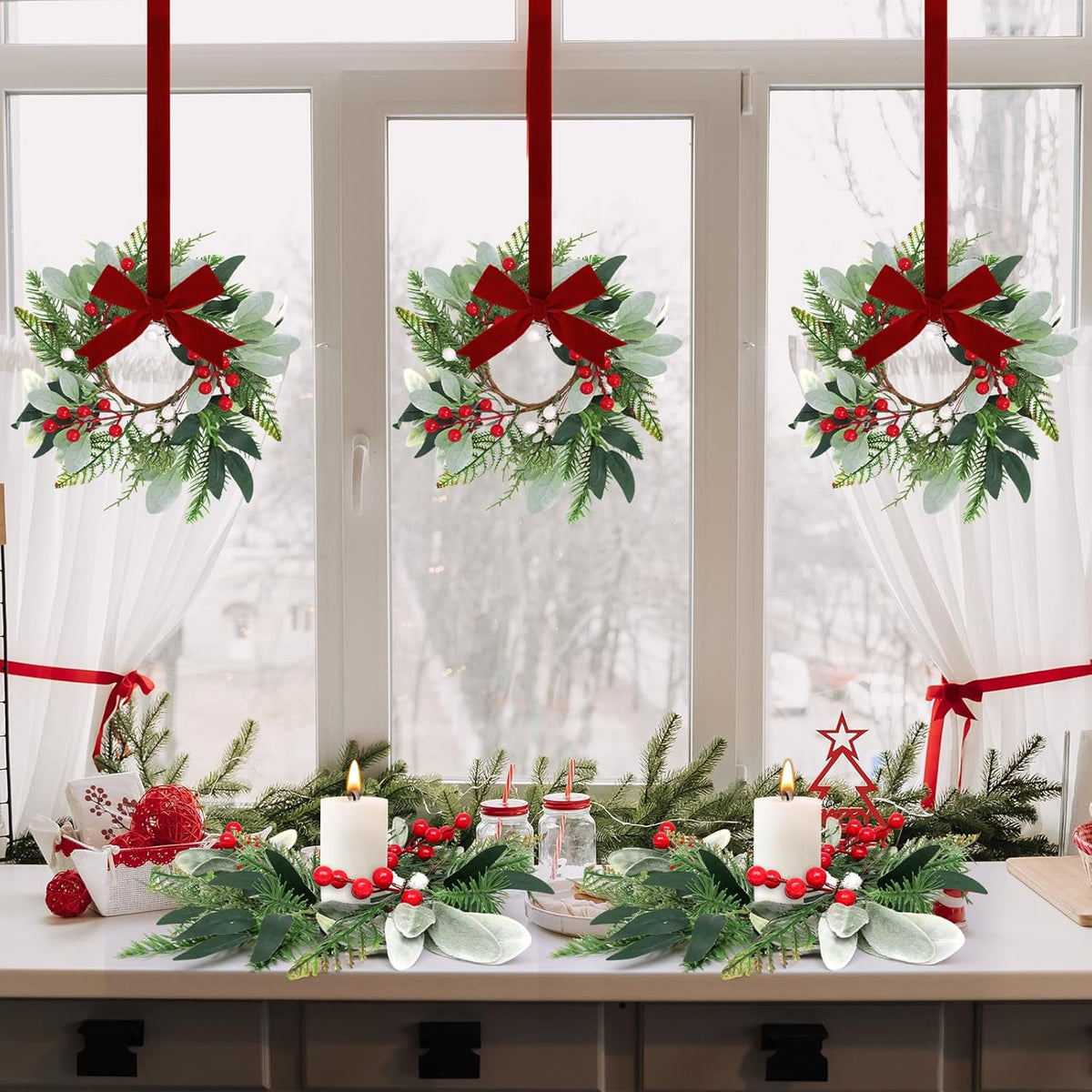 6PCS Mini Christmas Wreaths - Red - image 3