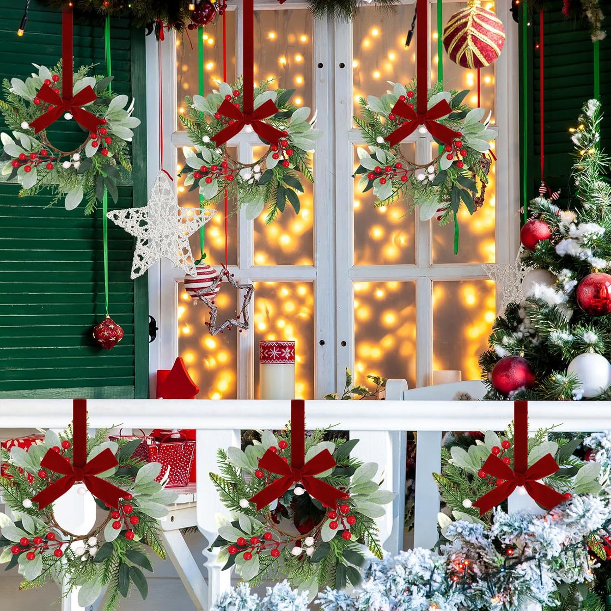 6PCS Mini Christmas Wreaths - Red - image 5