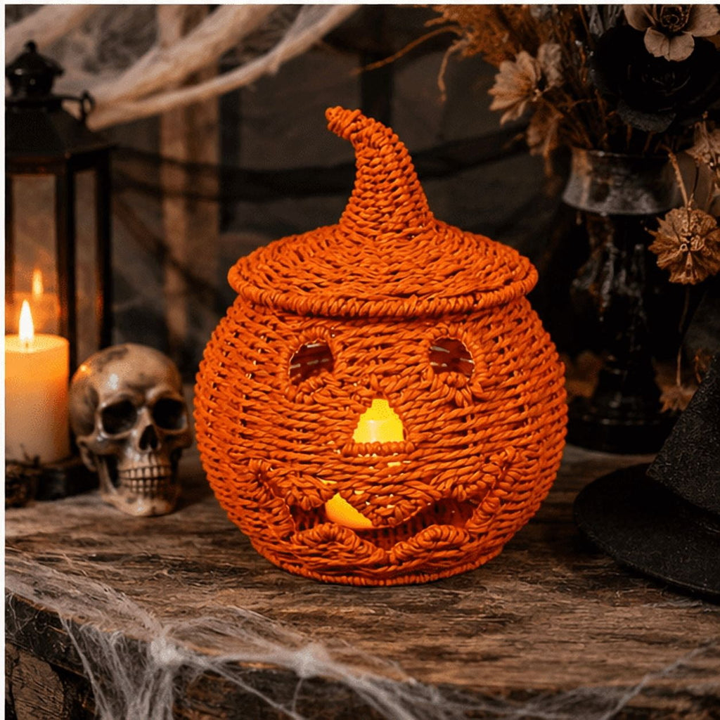 Handwoven Wicker Pumpkin Jack-O'-Lantern Style A-6