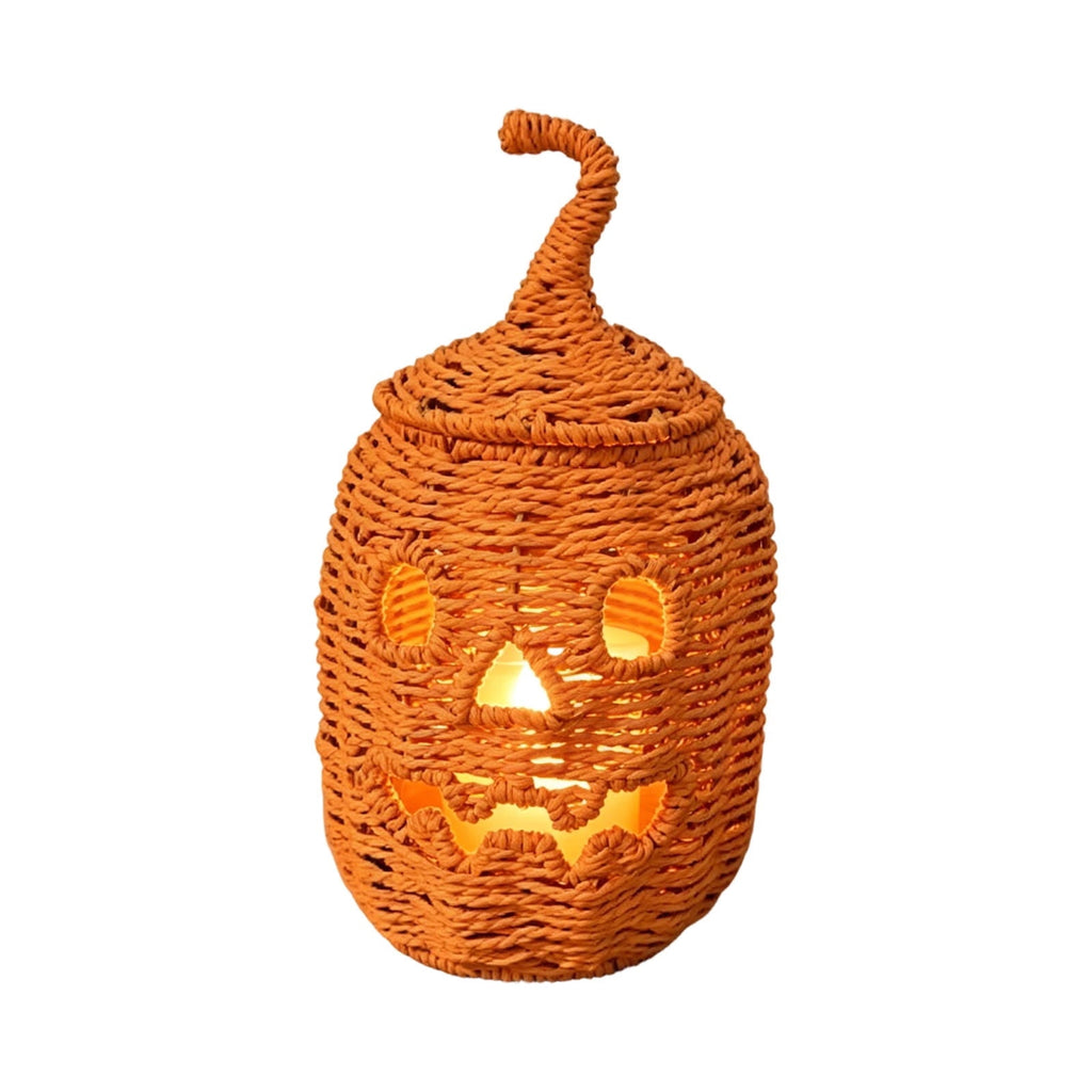 Handwoven Wicker Pumpkin Jack-O'-Lantern Style B-1