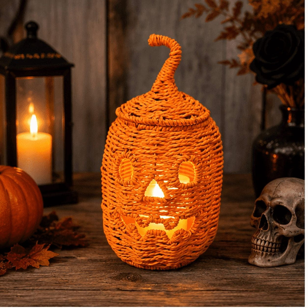 Handwoven Wicker Pumpkin Jack-O'-Lantern Style B-3